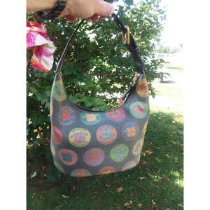 Vintage Dooney and Bourke Medallion Logo Coated Crescent Shoulder Bag Black